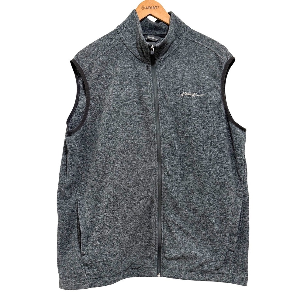 Eddie Bauer Mens Full Zip Fleece Vest Charcoal Gray Heather Large‎ Mock Neck